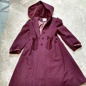 VTG Rothschild Girls' Wool Princess Coat Hooded Size 8 Burgundy Victorian